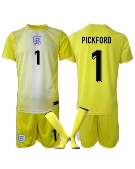 Billige Fotballdrakt England Jordan Pickford #1 Keeper Replika Bortedraktsett Barn VM 2026 Kortermet (med bukser)